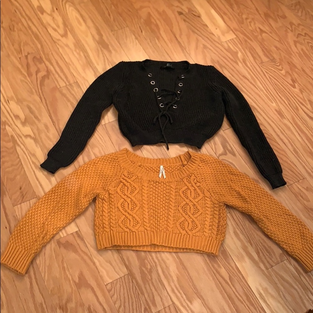 2 cropped sweaters one forever 21 one cotton candy